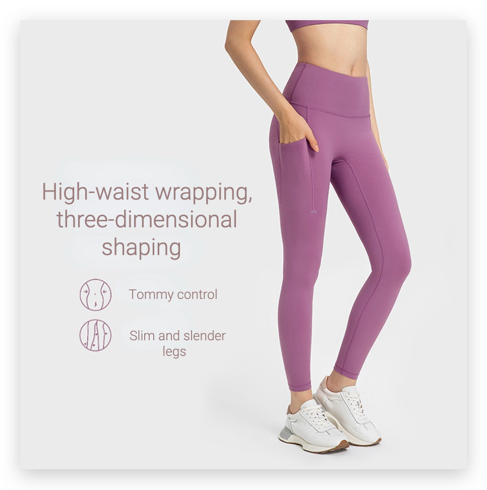 High-waist abdomen-slimming side pocket hip-lifting sports pants