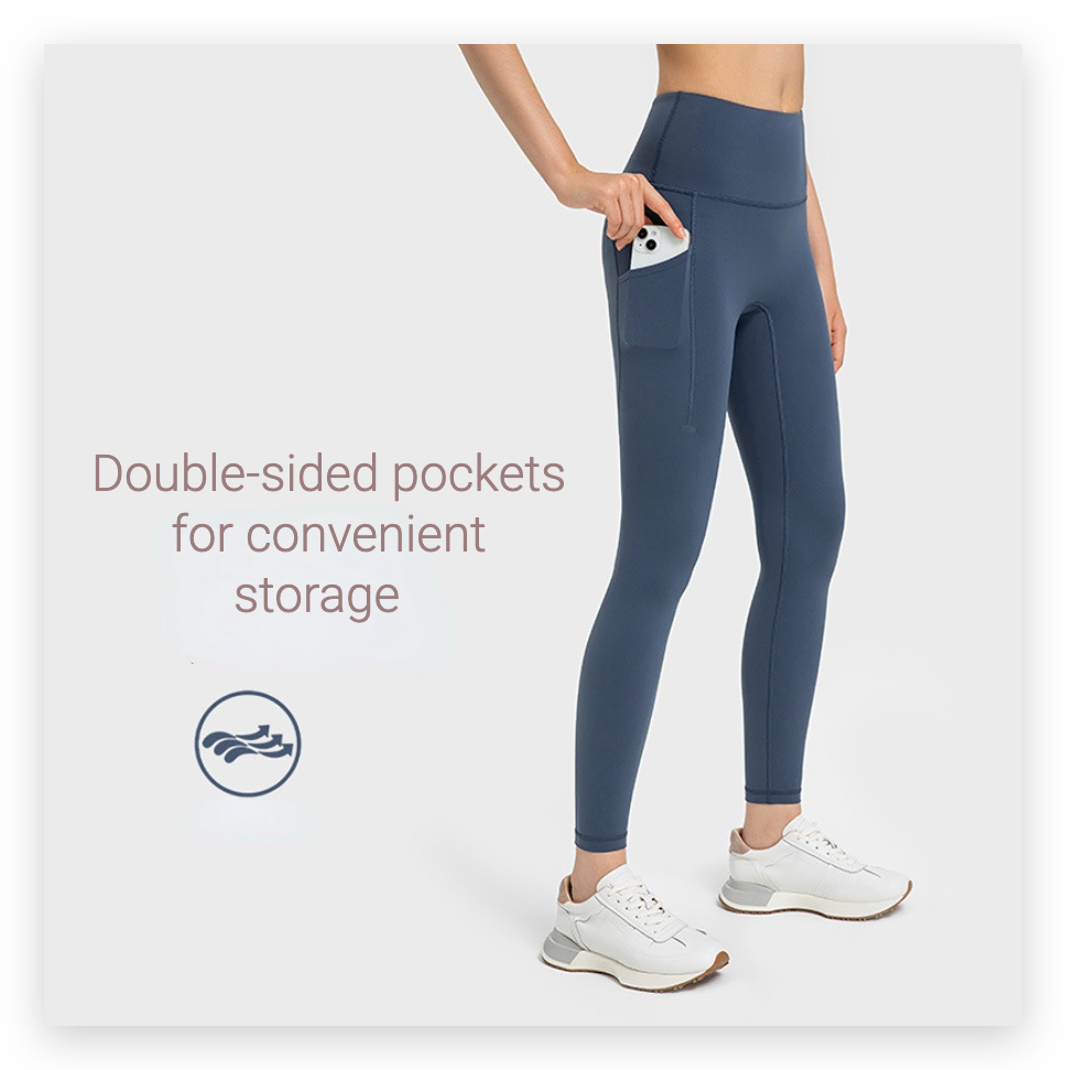 High-waist abdomen-slimming side pocket hip-lifting sports pants